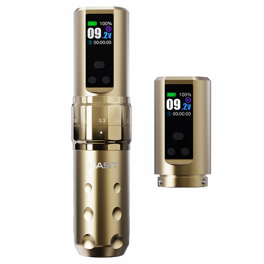 Double Battery Dragonhawk Wireless Tattoo Pen Machine 2.4-4.2MM Strokes Length | Mast Fold 2 Pro Gold